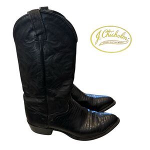 J. Chisholm Black Leather Men's Cowboys Boots 9 9D